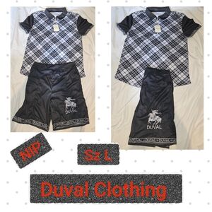 ❤️NIP Duval Clothing Black & White Plaid Polo and Shorts Set Sz L